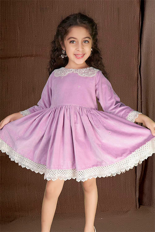 Soleilclo "Lavender Twilight" Three Quarter Sleeves Hand Embroidered Velvet Dress - Lavender - Image 2