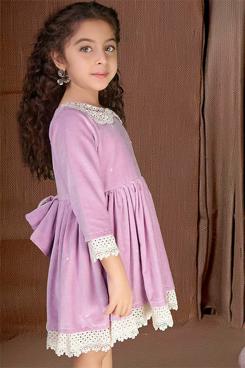 Soleilclo "Lavender Twilight" Three Quarter Sleeves Hand Embroidered Velvet Dress - Lavender - Image 4