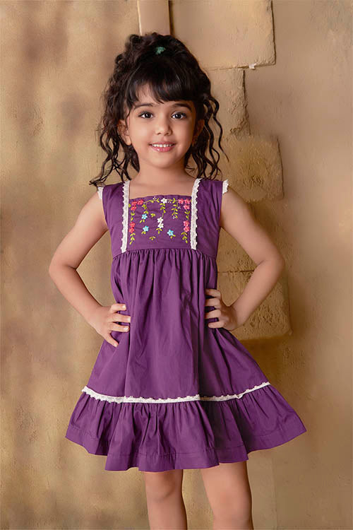 Soleilclo "Magenta Royalty" Sleeveless Hand Embroidered Cotton Dress
