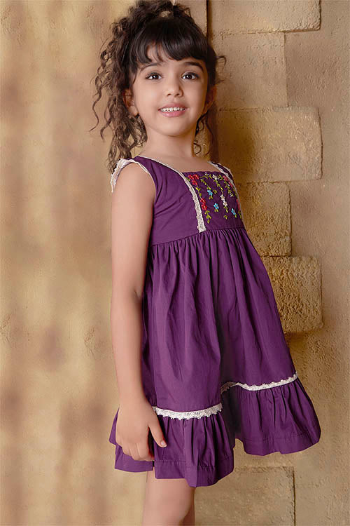 Soleilclo "Magenta Royalty" Sleeveless Hand Embroidered Cotton Dress - Image 6