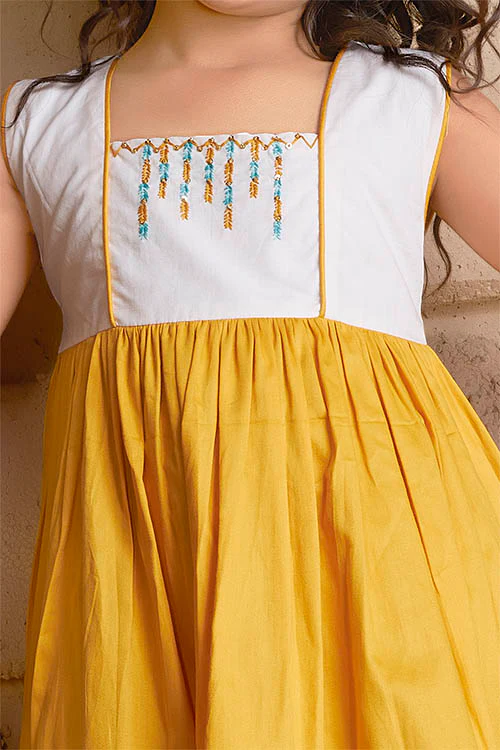 Soleilclo "Mustard Bloom" Sleeveless Hand Embroidered Cotton Dress - Image 5