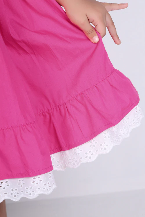 Soleilclo "Pink Embroidered Cotton Puffed Sleeves Dress" - Image 3