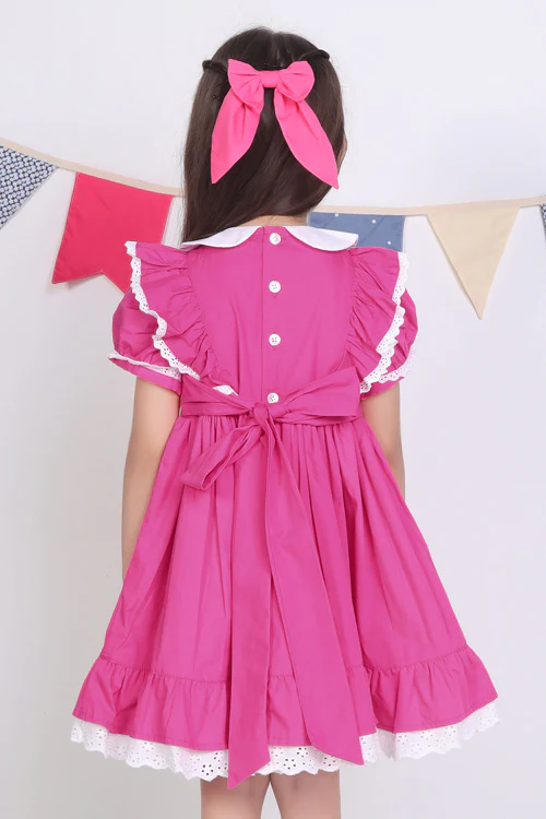Soleilclo "Pink Embroidered Cotton Puffed Sleeves Dress" - Image 6