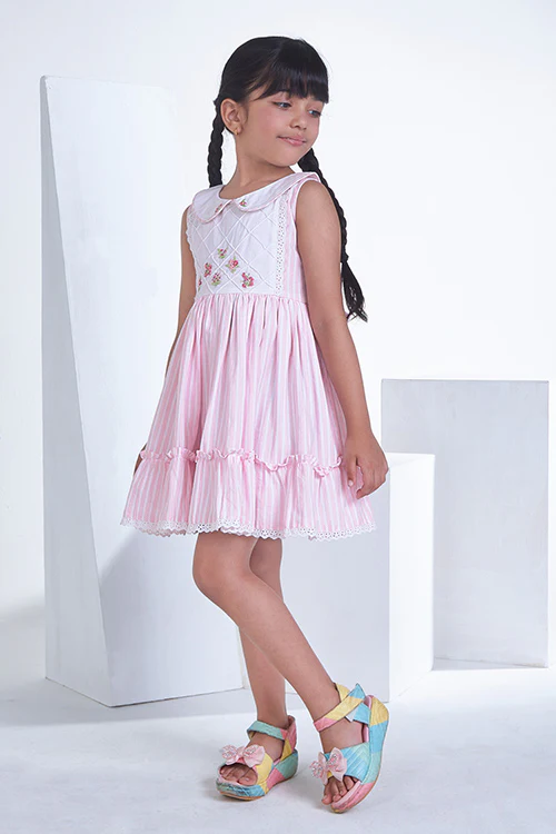 Soleilclo "Pink Paradise" Sleeveless Hand Embroidered Cotton Dress - Image 4