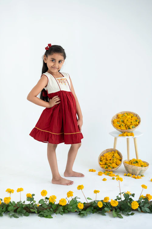 Soleilclo "Red Hand Embroidered Cotton Sleeveless Dress" - Image 4