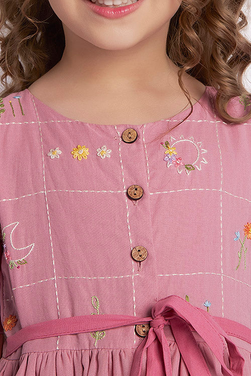 Soleilclo "Rosy Ombre" Half Sleeves Hand Embroidered Cotton Dress - Image 2