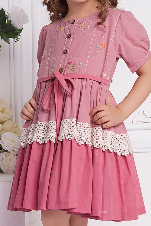 Soleilclo "Rosy Ombre" Half Sleeves Hand Embroidered Cotton Dress - Image 5