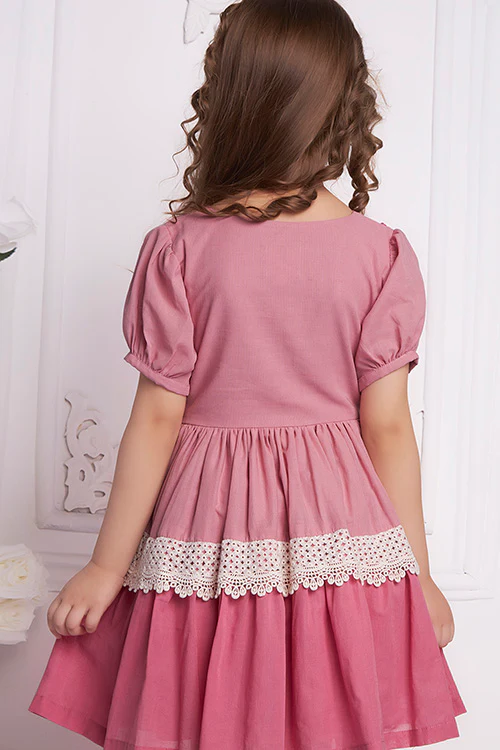 Soleilclo "Rosy Ombre" Half Sleeves Hand Embroidered Cotton Dress - Image 6