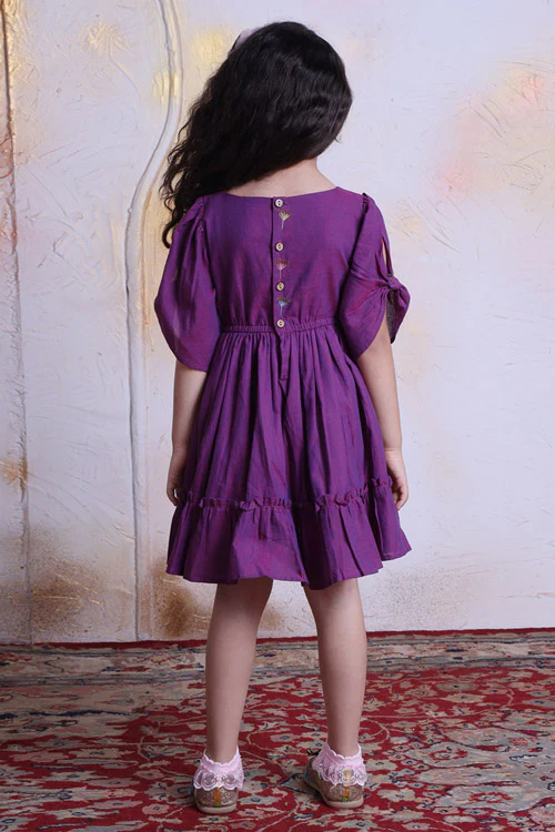 Soleilclo "Sparkler" Hand Embroidered Gathered Sleeve Cotton Dress - Image 5