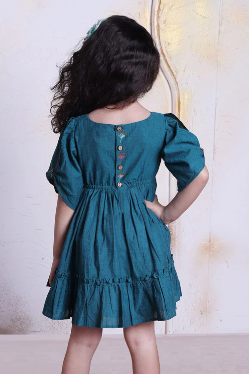 Soleilclo "Sparkler" Hand Embroidered Gathered Sleeve Cotton Dress - Image 6