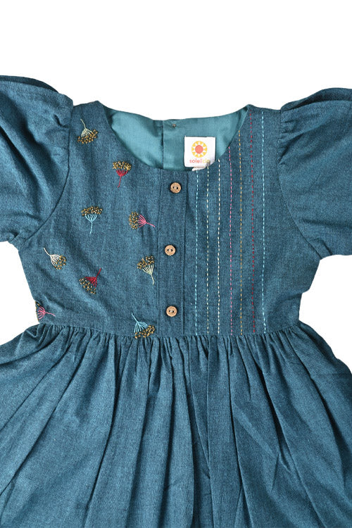 Soleilclo "Sparkler" Hand Embroidered Gathered Sleeve Cotton Dress - Image 7