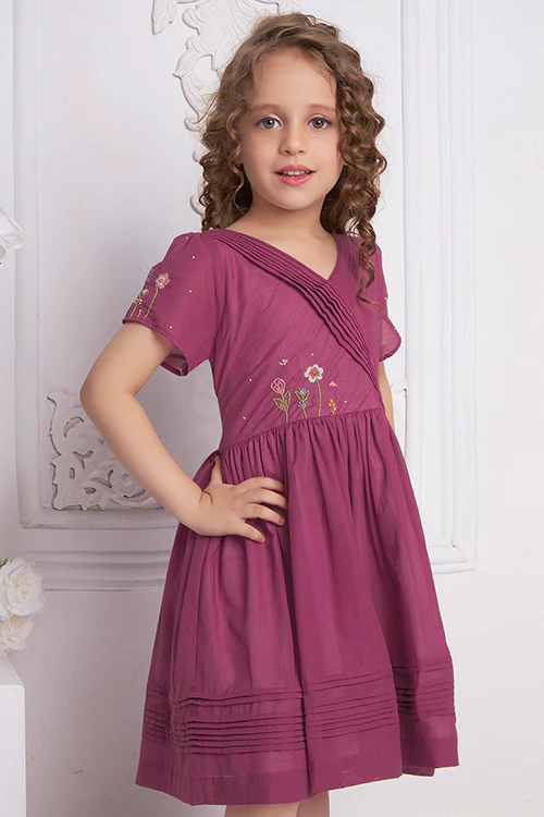 Soleilclo "Wine Wonder" Short Sleeves Hand Embroidered Cotton Dress - Image 3