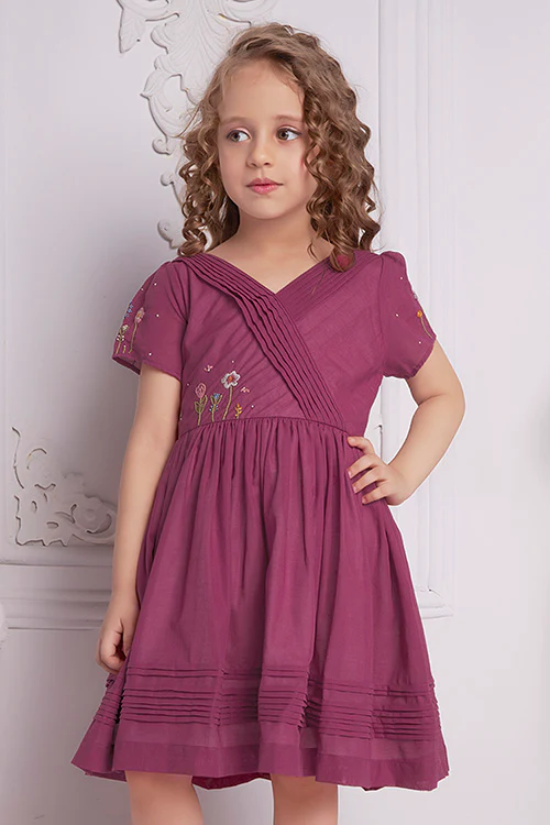 Soleilclo "Wine Wonder" Short Sleeves Hand Embroidered Cotton Dress - Image 4
