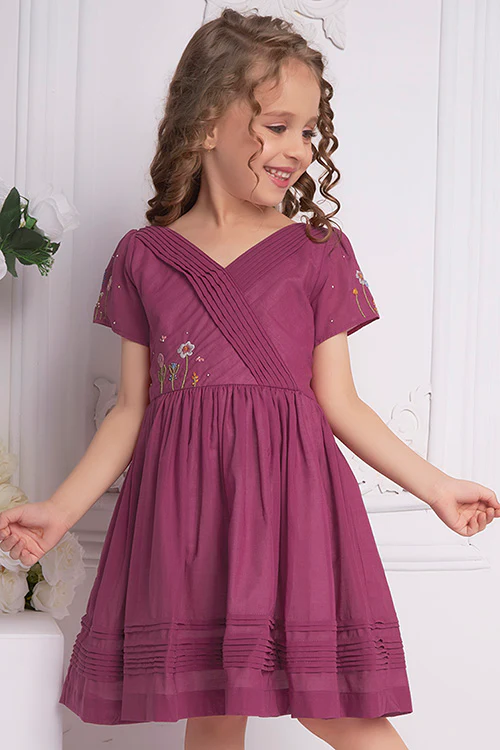 Soleilclo "Wine Wonder" Short Sleeves Hand Embroidered Cotton Dress - Image 5