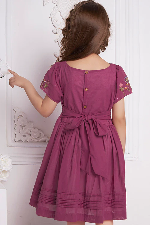 Soleilclo "Wine Wonder" Short Sleeves Hand Embroidered Cotton Dress - Image 6