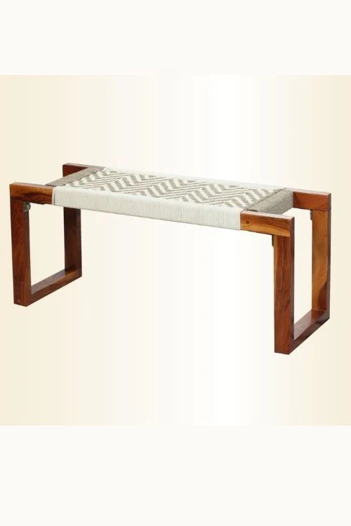 Sirohi Sona Cotton & Jute Wooden Bench - Image 3
