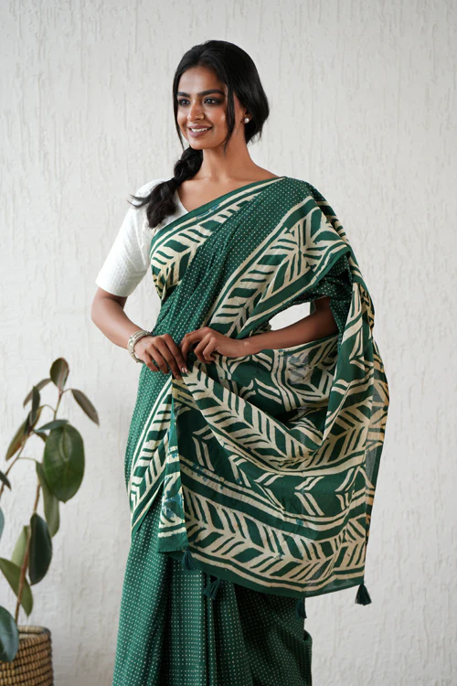 Sooti Syahi ' Ancient Echo' Hand Block Mul Cotton Saree - Image 3