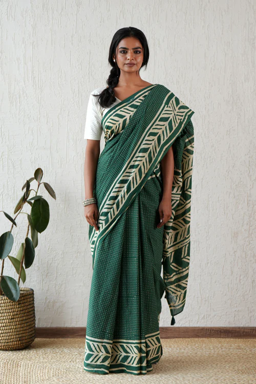 Sooti Syahi ' Ancient Echo' Hand Block Mul Cotton Saree - Image 5