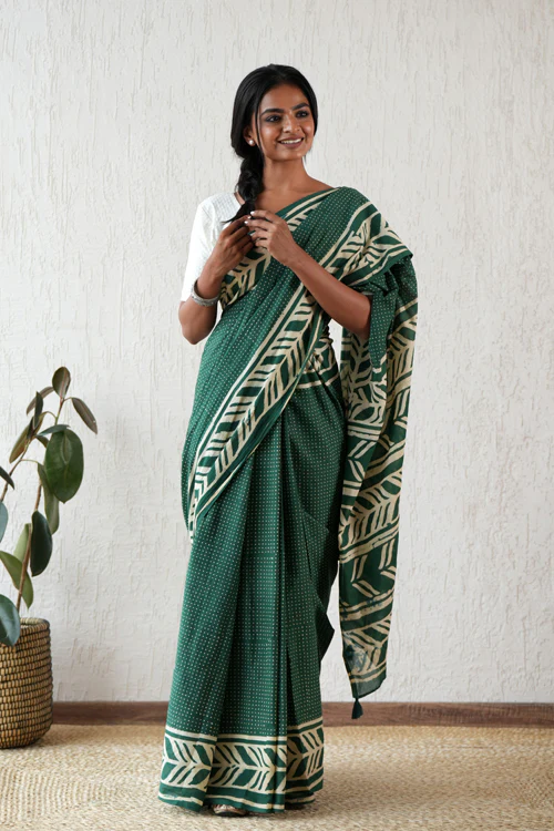 Sooti Syahi ' Ancient Echo' Hand Block Mul Cotton Saree - Image 6