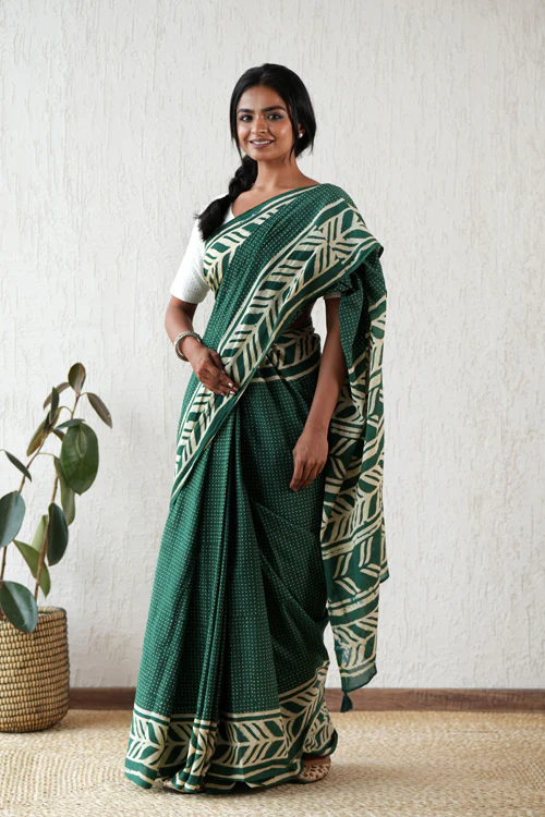 Sooti Syahi ' Ancient Echo' Hand Block Mul Cotton Saree - Image 7