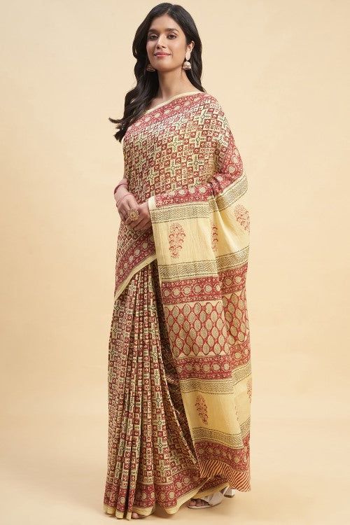 Sooti Syahi "Arabica" Handblock Print Mul Cotton Saree