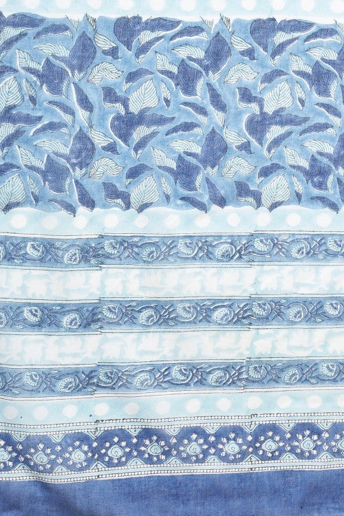 Sooti Syahi "Autumnal Blue'' Block Printed Cotton Saree - Image 3