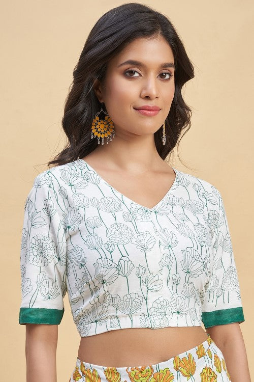 Sooti Syahi "Azalia Green" Handblock Print Mul Cotton Saree - Image 6