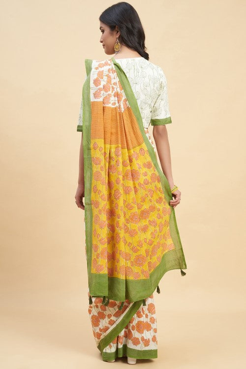 Sooti Syahi "Azalia Orange" Handblock Print Mul Cotton Saree - Image 5