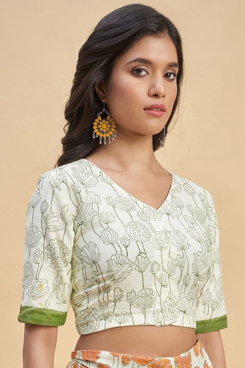 Sooti Syahi "Azalia Orange" Handblock Print Mul Cotton Saree - Image 6