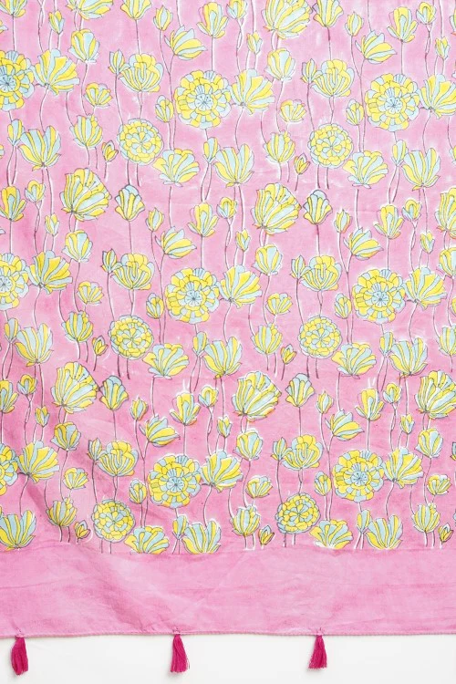Sooti Syahi "Azalia Pink" Handblock Print Mul Cotton Saree - Image 7