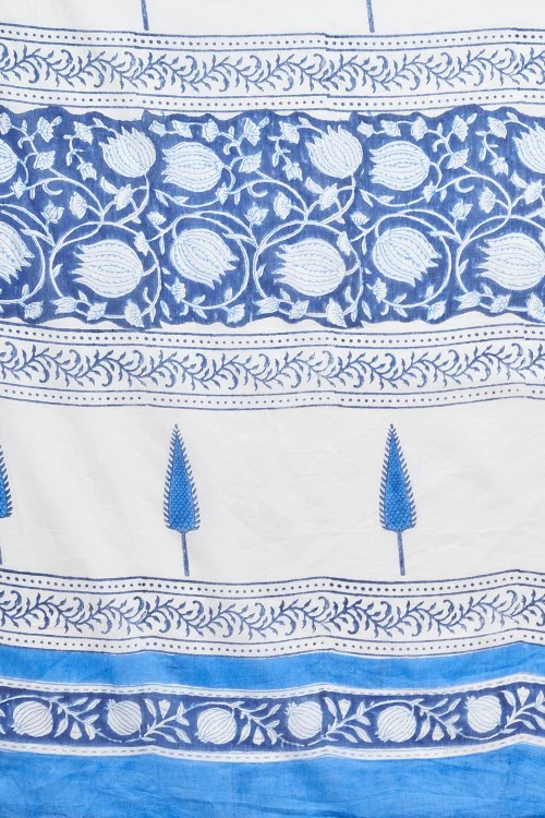 Sooti Syahi "Botanical Blue'' Block Printed Cotton Saree - Image 7