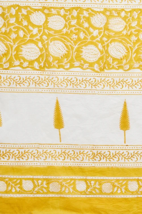 Sooti Syahi "Botanical Yellow'' Block Printed Cotton Saree - Image 7