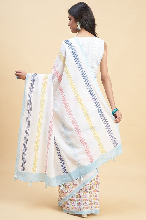 Sooti Syahi "California Orange" Handblock Print Mul Cotton Saree - Image 5
