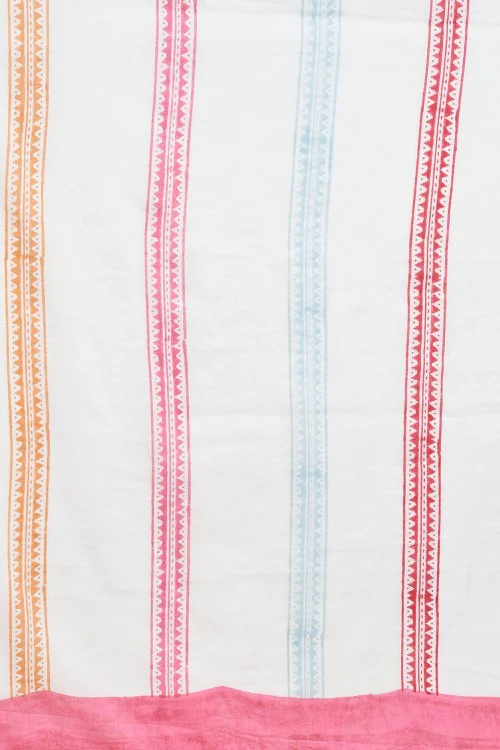 Sooti Syahi " California Pink" Block Printed Cotton Saree - Image 7
