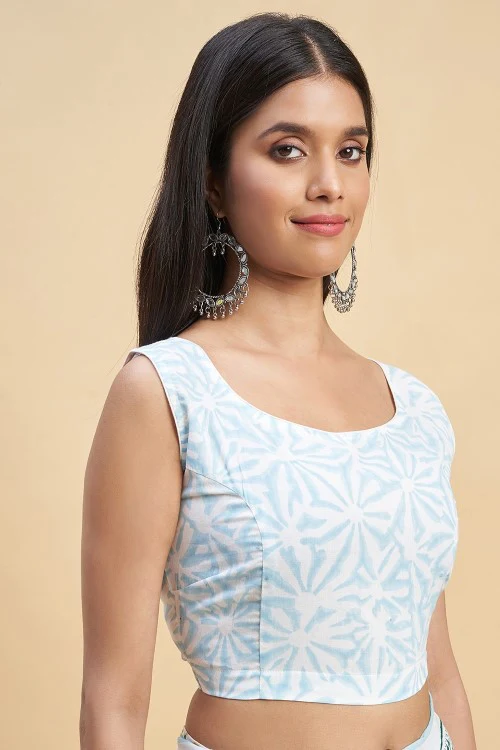 Sooti Syahi "California Sky Blue" Handblock Print Mul Cotton Saree - Image 6