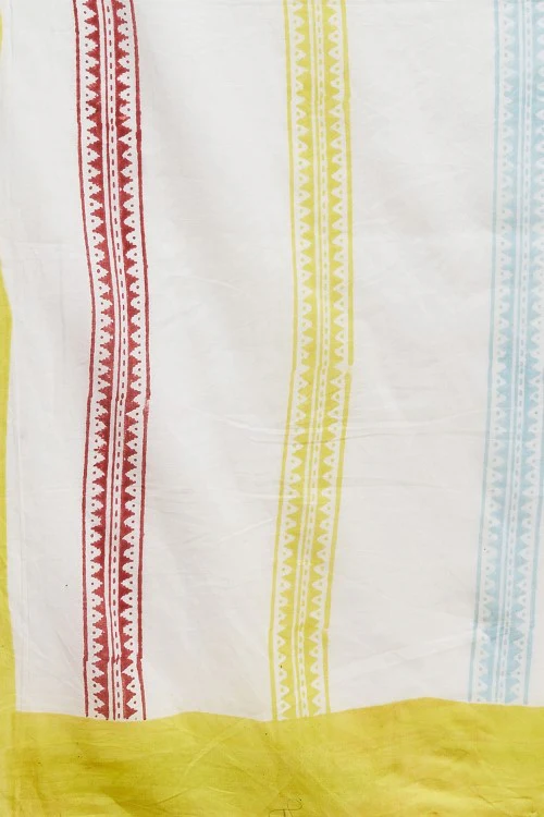 Sooti Syahi "California Yellow" Handblock Print Mul Cotton Saree - Image 7