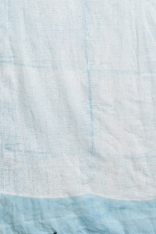 Sooti Syahi " Candy Blue Stripes'' Block Printed Cotton Saree - Image 7