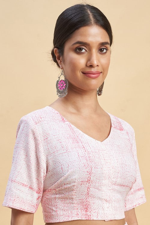 Sooti Syahi " Candy Pink Stripes'' Block Printed Cotton Saree - Image 6