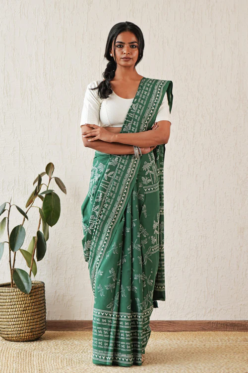Sooti Syahi ' Celestial Drift' Hand Block Mul Cotton Saree - Image 6