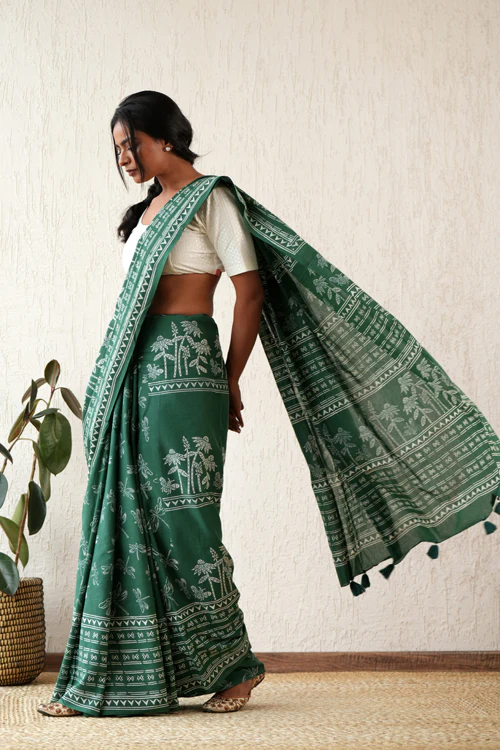 Sooti Syahi ' Celestial Drift' Hand Block Mul Cotton Saree - Image 7