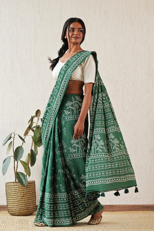 Sooti Syahi ' Celestial Drift' Hand Block Mul Cotton Saree - Image 8