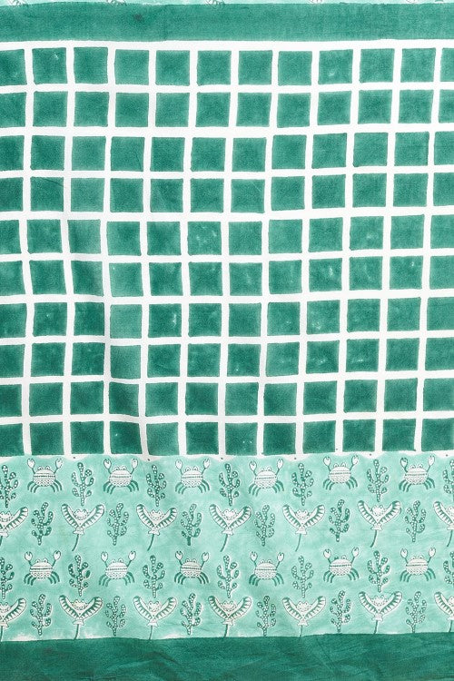 Sooti Syahi "Crab In Green'' Block Printed Cotton Saree - Image 2