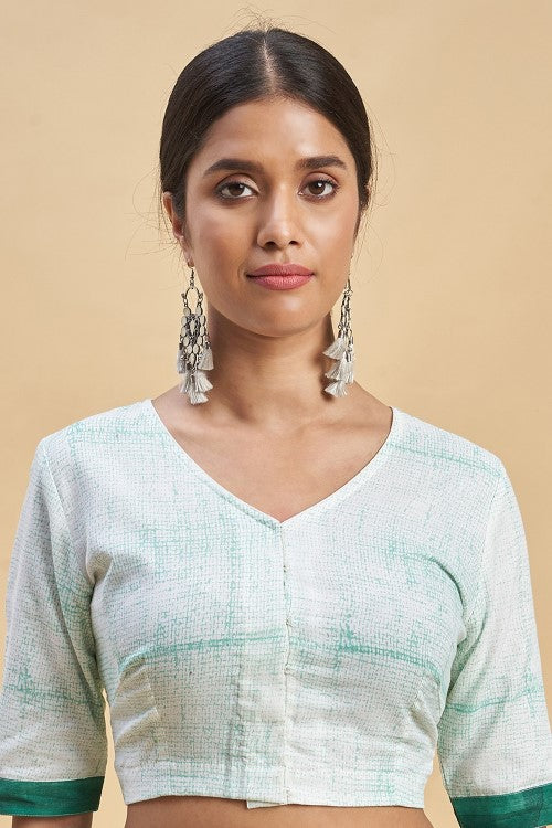 Sooti Syahi "Crab In Green'' Block Printed Cotton Saree - Image 7