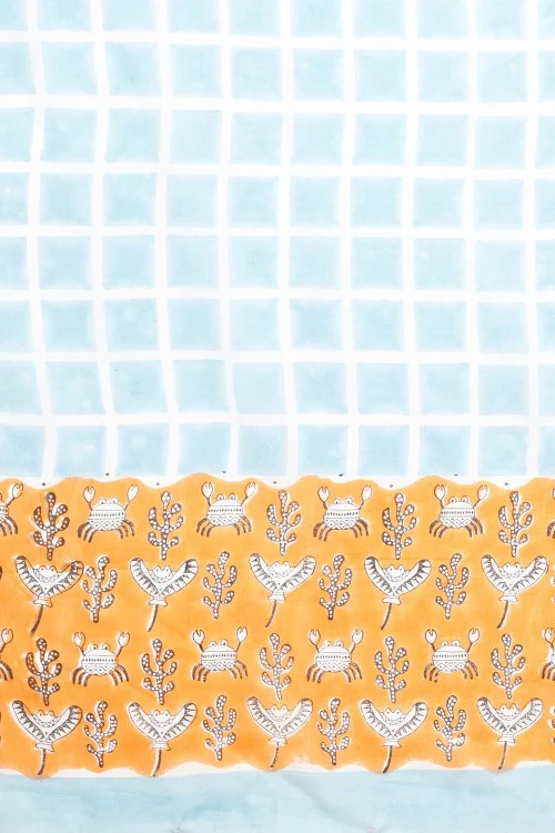 Sooti Syahi "Crab In Orange" Handblock Print Mul Cotton Saree - Image 3