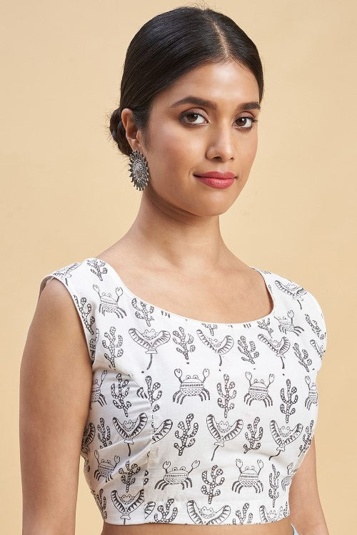 Sooti Syahi "Crab In Orange" Handblock Print Mul Cotton Saree - Image 7