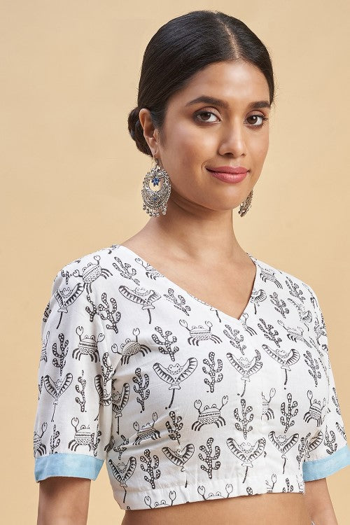 Sooti Syahi "Crab In Pink'' Block Printed Cotton Saree - Image 6