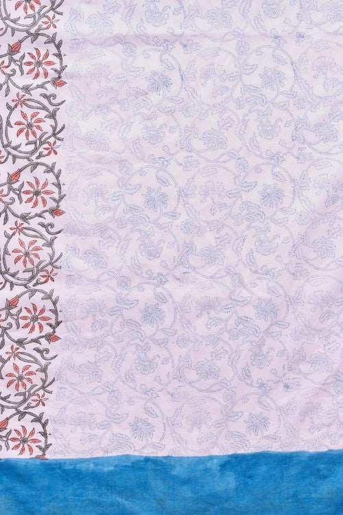 Sooti Syahi "Crape Myrtle Pink" Handblock Print Mul Cotton Saree - Image 7