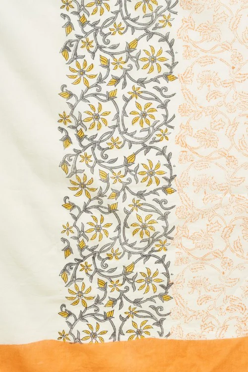 Sooti Syahi "Crape Myrtle Saffron" Handblock Print Mul Cotton Saree - Image 7
