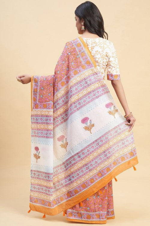 Sooti Syahi "Daffodil Pink" Handblock Print Mul Cotton Saree - Image 5