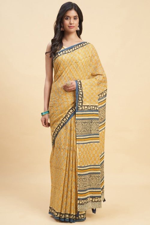 Sooti Syahi "Excelsa " Handblock Print Mul Cotton Saree